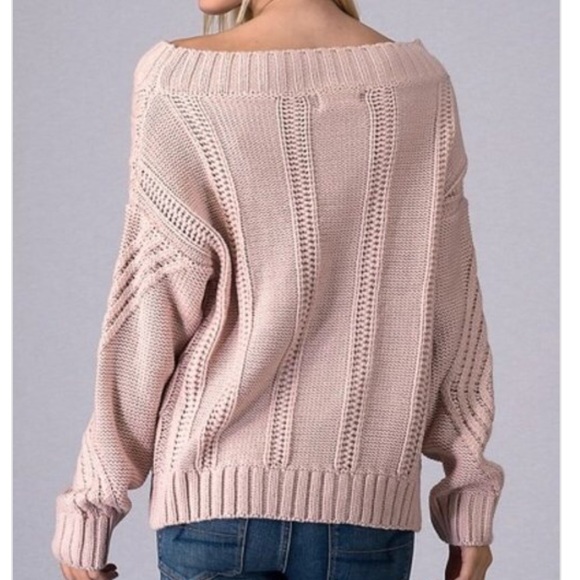 LAST ONE! Mauve Off Shoulder Cable Knit Sweater - Picture 3 of 3